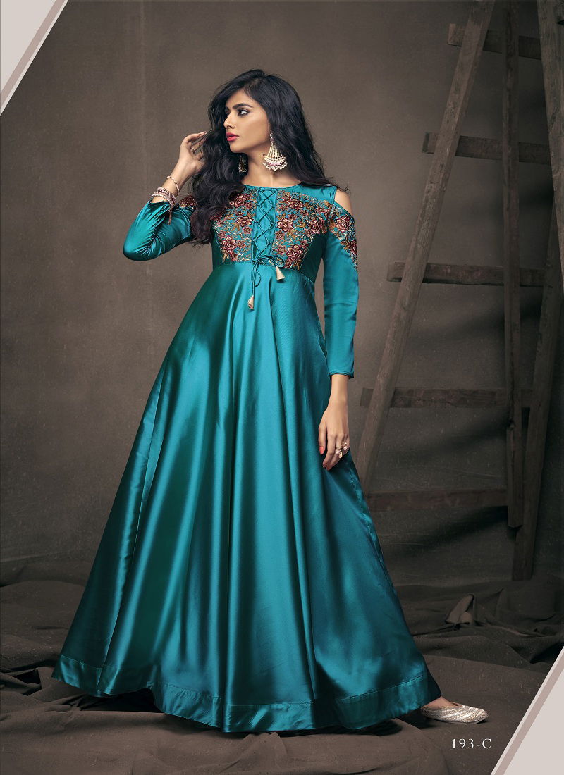 Navya Vol 10 Gold By Vardan Triva Silk Embroidery Gown Suppliers In India